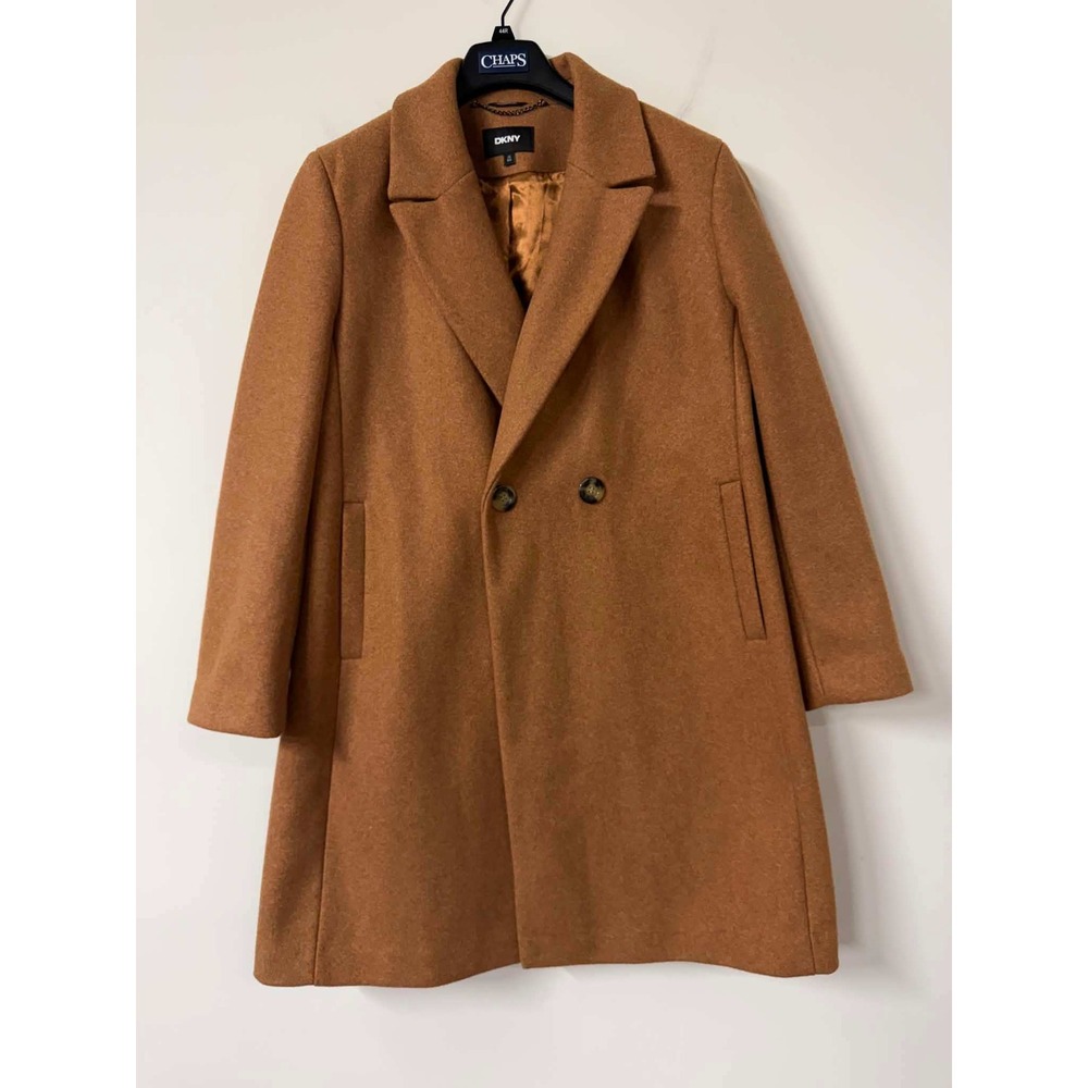 DKNY Womens XL Brown Coat Double Breasted Notched Lapel Outerwear